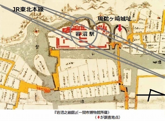 ３駅の位置想像による一関市博物館絵図